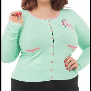 Voodoo Vixen green and pink embroidered cardigan with flowers and lace